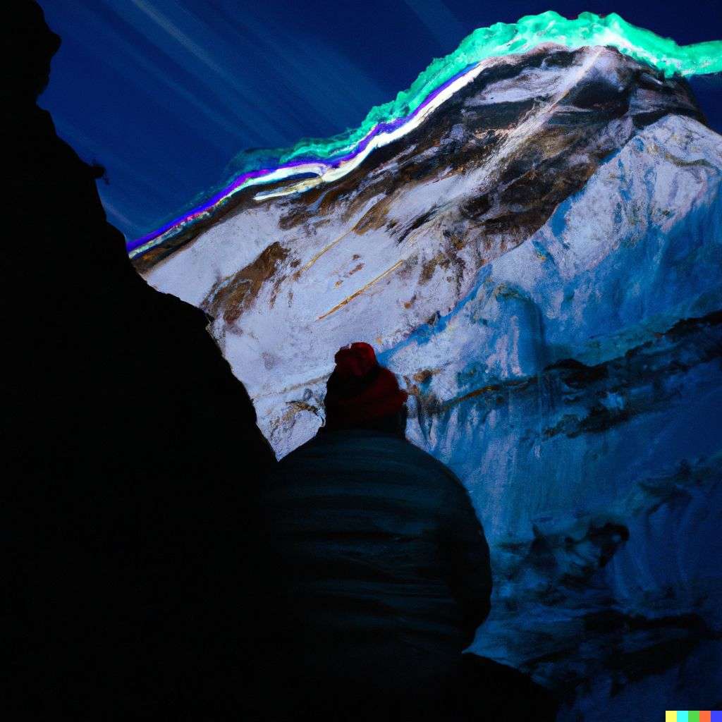 someone gazing at Mount Everest, light painting